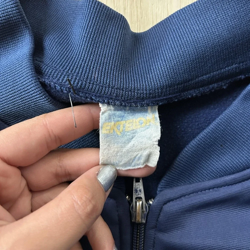 Vintage Ektelon Track Jacket Mens Large Blue Full Zip Striped Warm-Up Athletic